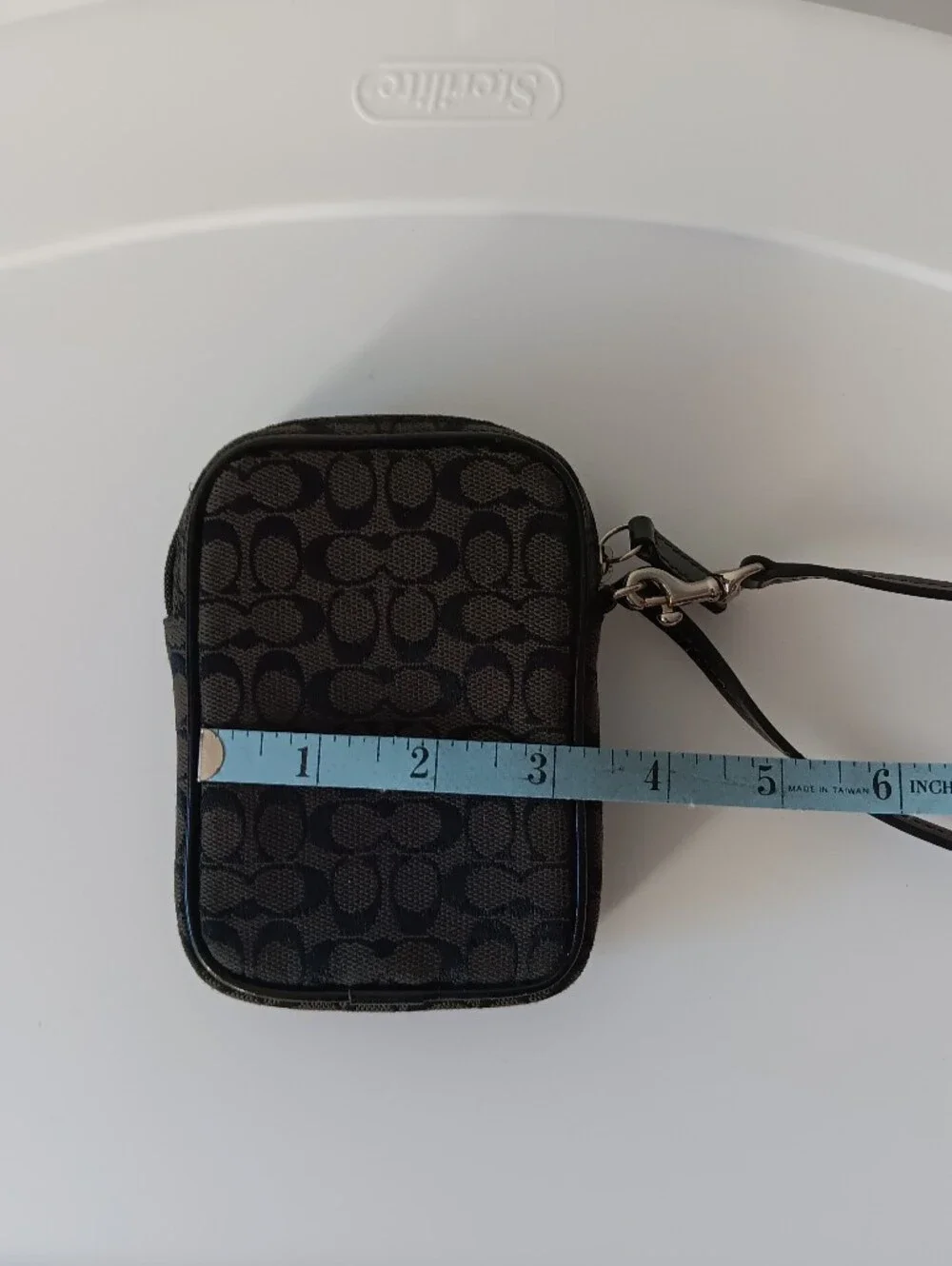 Vintage Coach Signature Canvas Leather Wristlet Phone Case Bag Black Silver